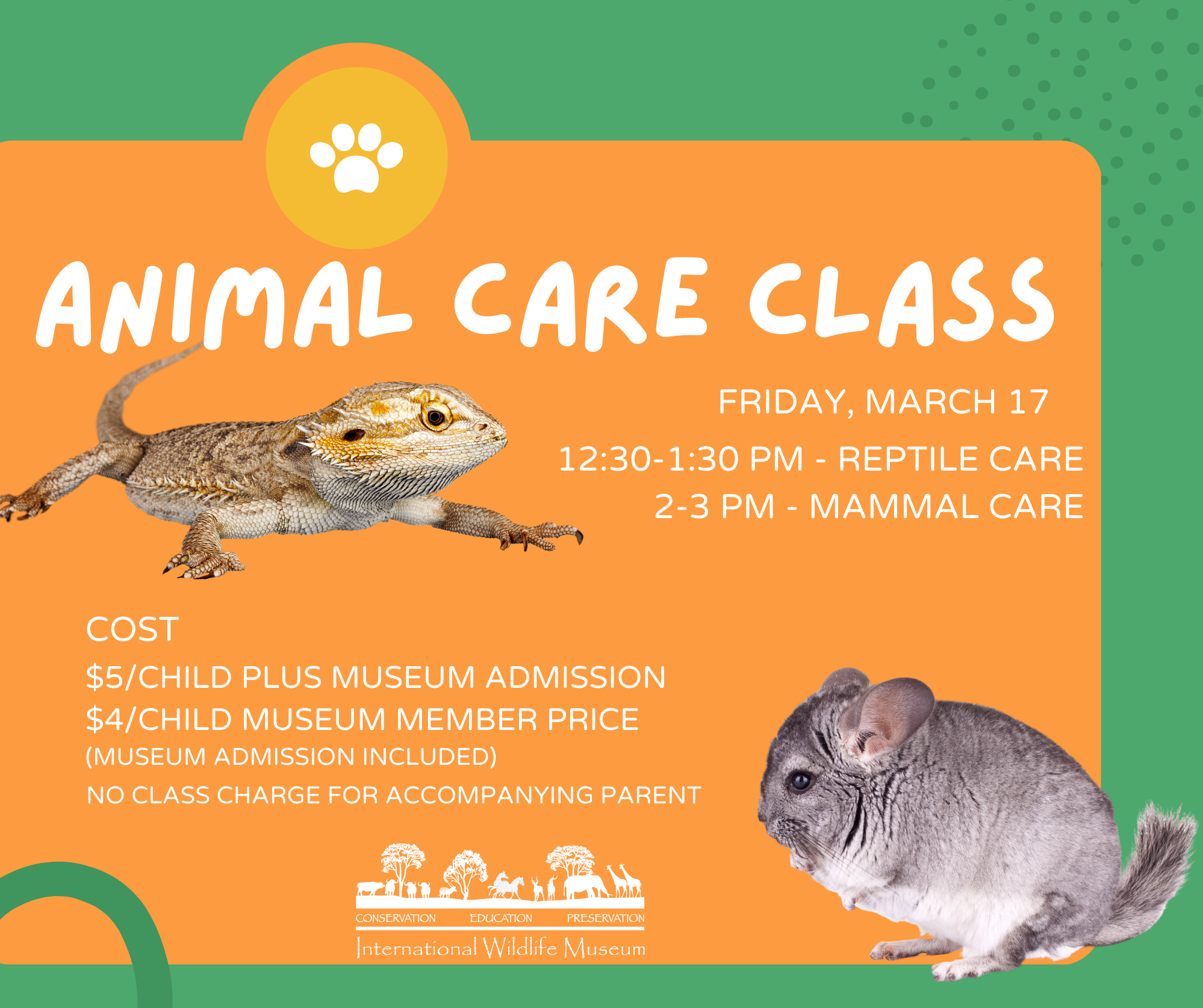 Animal Care Class - March 17 - International Wildlife Museum